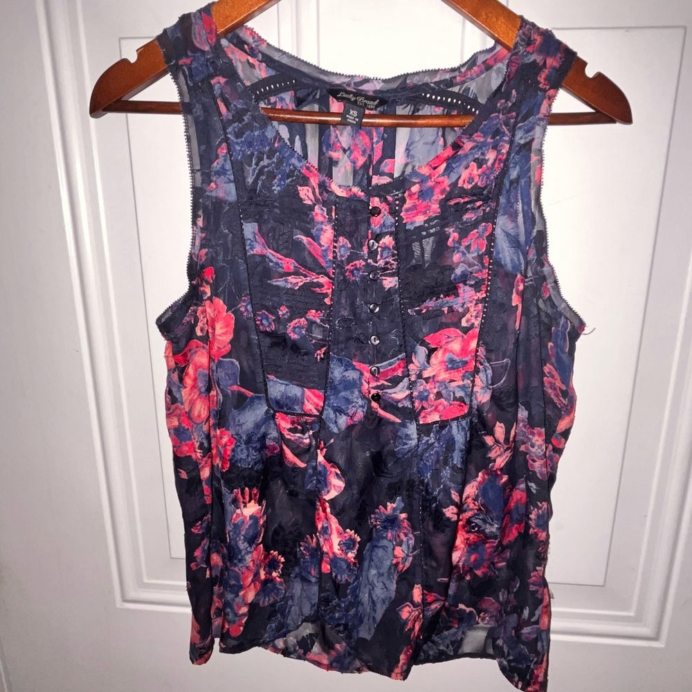 Lucky sleeveless Pink blue cottage flowy floral top whimsy boho fairy blouse XS